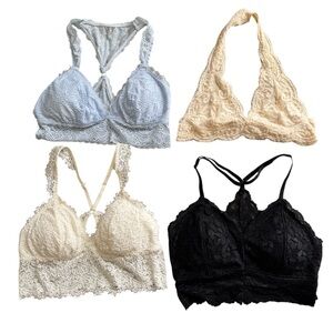 Lot of 4 Lace Bralettes- Black, Cream, Tan, Blue s  small